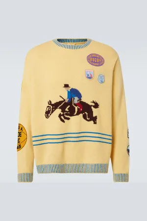 BODE Jockey patch-appliquÃ© alpaca and wool sweater