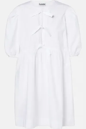 Ganni Bow-detail cotton poplin minidress