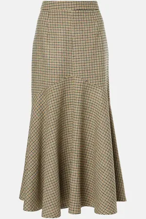 Patou Houndstooth wool-blend flannel midi skirt
