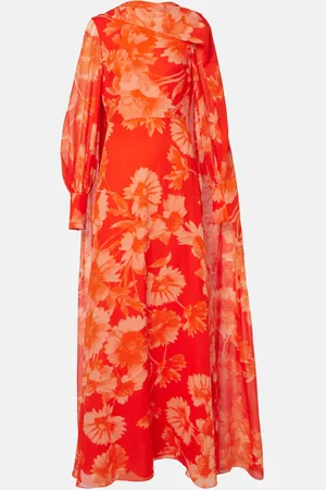 Erdem Caped floral silk gown