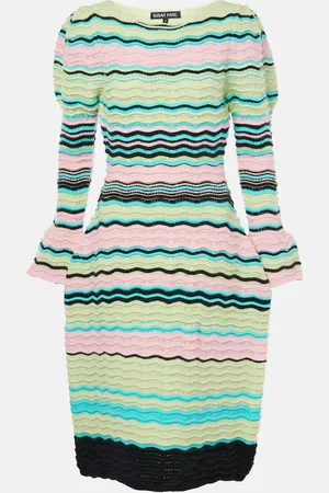 SUSAN FANG Striped puff-sleeve midi dress