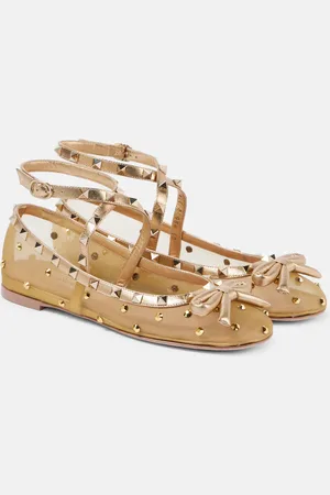 VALENTINO GARAVANI Rockstud embellished mesh ballet flats