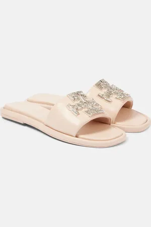 Tory Burch Double T embellished leather slides