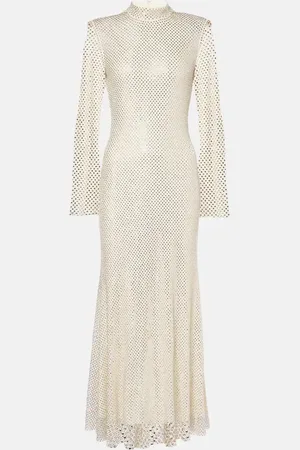 Self-Portrait Embellished fishnet midi dress