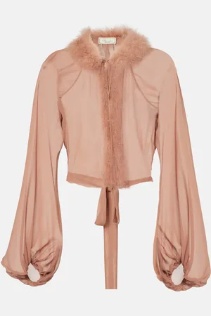 BLUMARINE Feather-trimmed silk blouse