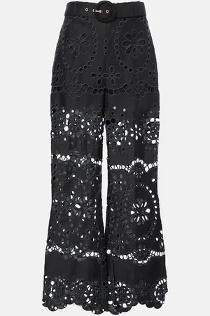 ZIMMERMANN Pop embroidered linen wide-leg pants