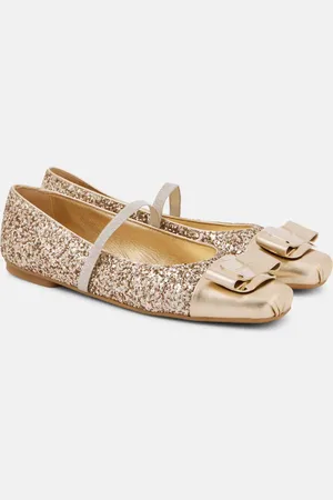Salvatore Ferragamo Zina leather-trimmed glitter ballet flats