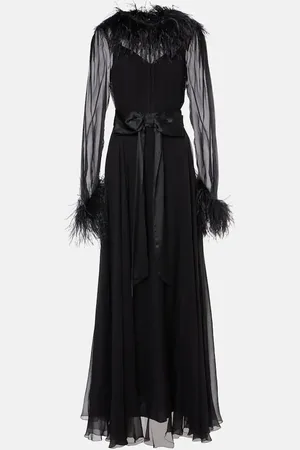 Dolce & Gabbana Feather-trimmed silk chiffon gown
