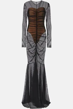 Norma Kamali Shirred sheer gown