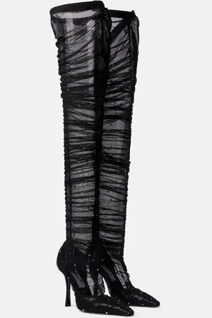 Jimmy Choo Lotta 100 embellished tulle over-the-knee boots