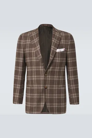 Kiton Checked wool, silk and linen blazer