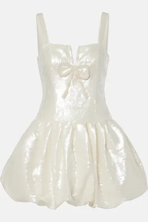 Self-Portrait Bridal bow-detail sequined minidress