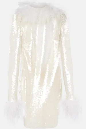 Ilkyaz Ozel Feather-trimmed sequined minidress