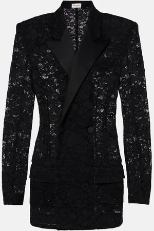 Saint Laurent Satin-trimmed guipure lace tuxedo jacket