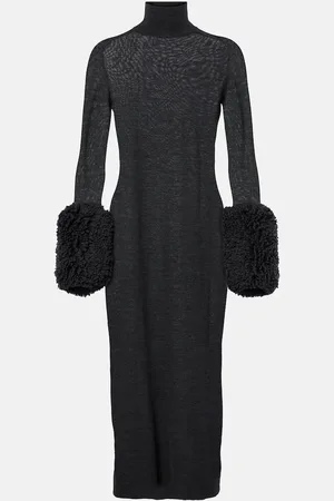 Alaïa AlaÃ¯a Faux shearling-trimmed virgin wool midi dress