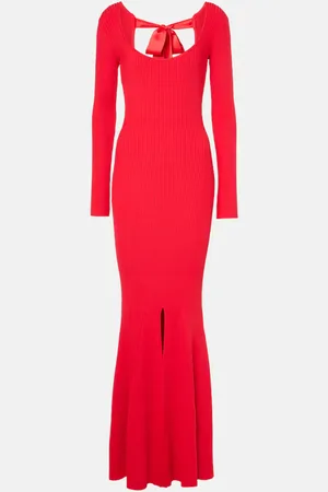 DAVID KOMA Open-back ribbed-knit gown