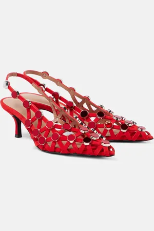 The Attico Grid 50 embellished leather slingback pumps