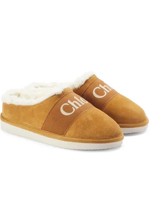 Chloé ChloÃ© Kids Logo suede and fleece slippers