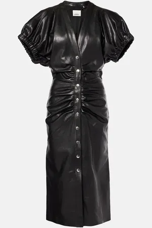 Isabel Marant Carly gathered leather midi dress