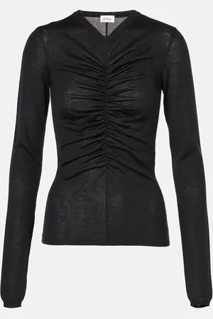 Saint Laurent Ruched cashmere, wool and silk top
