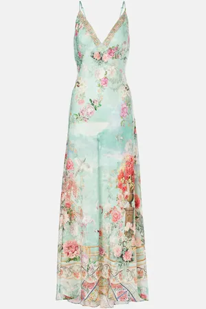 Camilla Printed ruffled satin slip dress