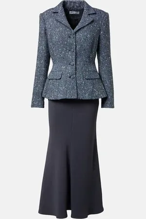 Self-Portrait BouclÃ© and crÃªpe midi dress