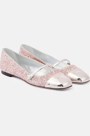 Jimmy Choo Elisa leather-trimmed glitter ballet flats