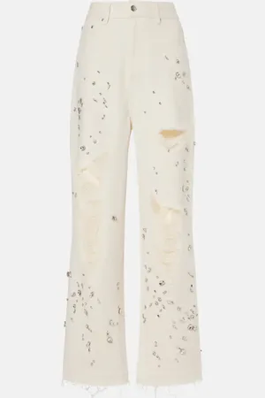 XU ZHI Embellished distressed wide-leg jeans