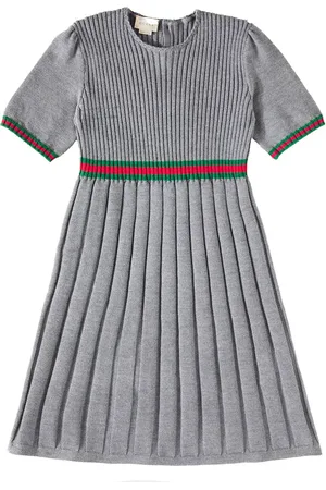 Gucci Web Stripe pleated wool dress