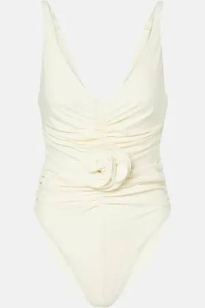 MAGDA BUTRYM Floral-appliquÃ© ruched swimsuit