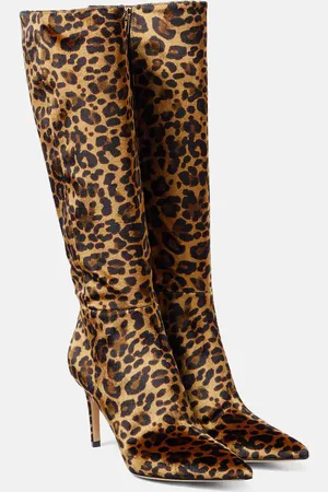 Gianvito Rossi 85 leopard-print velvet knee-high boots