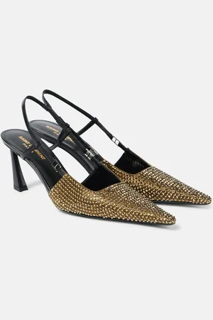 Saint Laurent Andree embellished satin slingback pumps