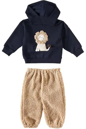 Il gufo Baby cotton hoodie and faux fur pants set