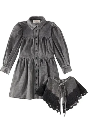 Petite Amalie Lace-trimmed cotton chambray dress