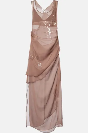 JACQUES WEI Draped sequined tulle dress