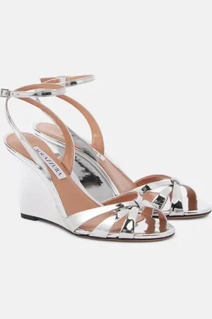 Aquazzura Tati 85 mirrored faux leather wedge sandals