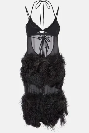 The Attico Sheer feather-trimmed midi dress