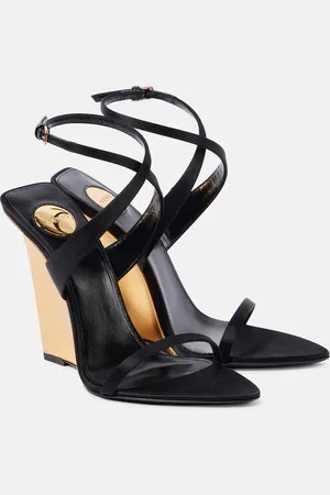 Saint Laurent SalomÃ© 110 crÃªpe satin wedge sandals