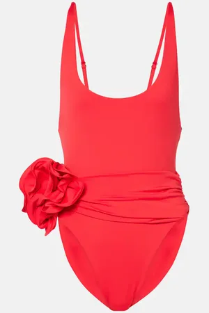MAGDA BUTRYM Floral-appliquÃ© ruched swimsuit
