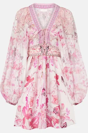 Camilla Gathered floral silk minidress