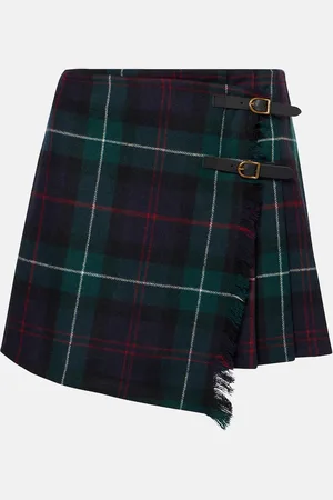 Ralph Lauren Plaid pleated wool twill wrap Skirt