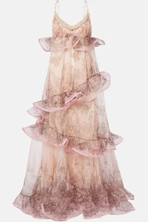 ZIMMERMANN Crush printed ruffled silk organza gown