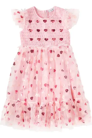 Self-Portrait Sequined shirred mesh dress
