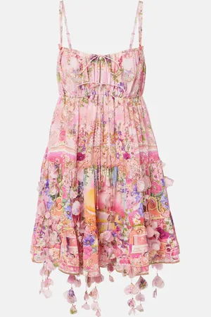 Camilla Floral-appliquÃ© gathered silk crÃªpe minidress