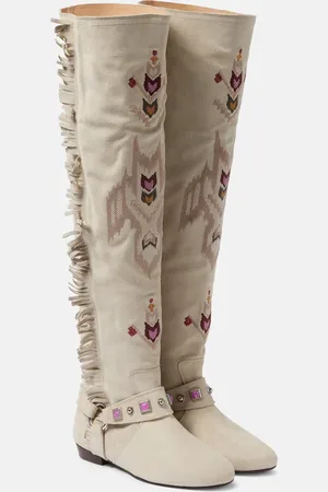 Isabel Marant Soksa embroidered suede knee-high boots