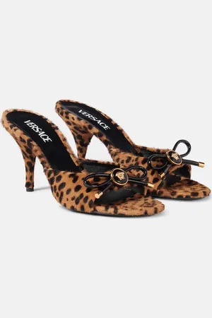 VERSACE Leopard Opera Bow 95 shearling mules