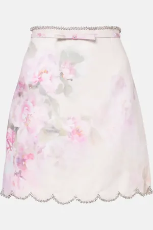 ZIMMERMANN Crush floral linen miniskirt