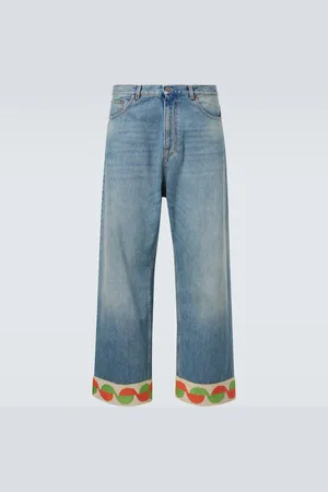 VALENTINO Jacquard-trimmed wide-leg jeans