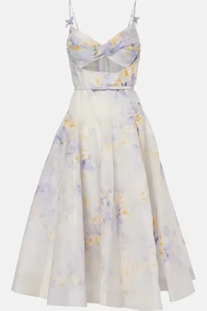 ZIMMERMANN Floral cutout linen and silk midi dress