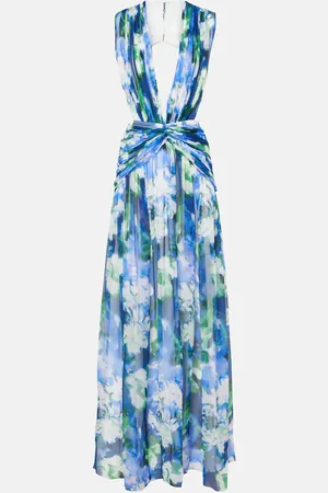 Costarellos Floral cutout silk georgette gown